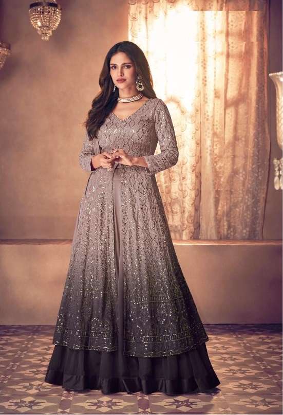 DESIGNER FANCY CHIKU LONG ANARKALI SALWAR SUIT GOWN EXCLUSIVE FOR PARTY WEAR SAYURI PADDING NOOR 123S