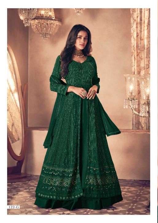 DESIGNER FANCY GEORGETTE GREEN LONG ANARKALI GOWN SALWAR SUIT GOWN EXCLUSIVE FOR PARTY WEAR SAYURI 122G