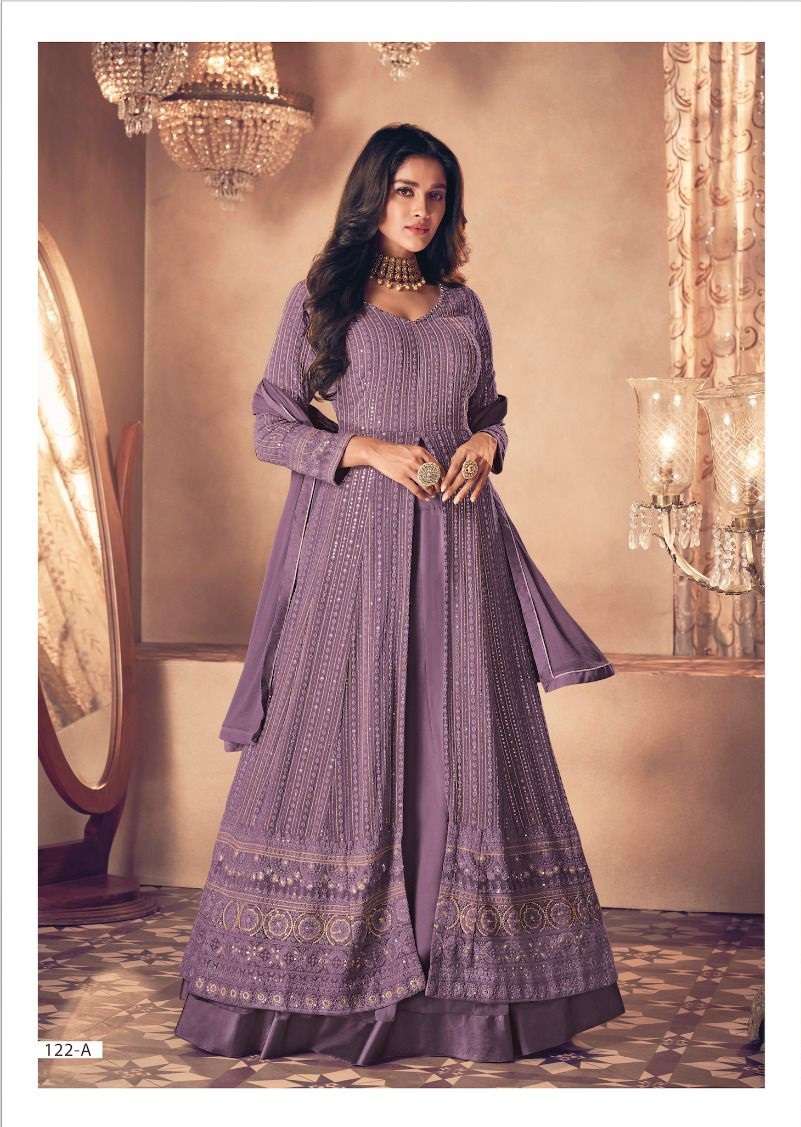 DESIGNER FANCY GEORGETTE LONG LAVENDER ANARKALI GOWN SALWAR SUIT GOWN EXCLUSIVE FOR PARTY WEAR SAYURI 122A