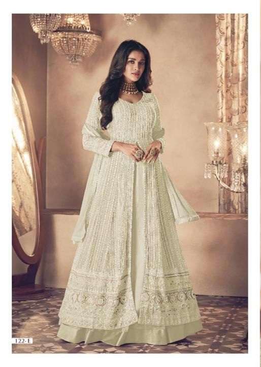 DESIGNER FANCY GEORGETTE WHITE LONG ANARKALI GOWN SALWAR SUIT GOWN EXCLUSIVE FOR PARTY WEAR SAYURI 122E