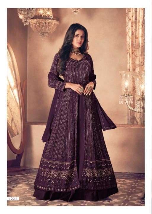 DESIGNER FANCY GEORGETTE WINE LONG ANARKALI GOWN SALWAR SUIT GOWN EXCLUSIVE FOR PARTY WEAR SAYURI 122I