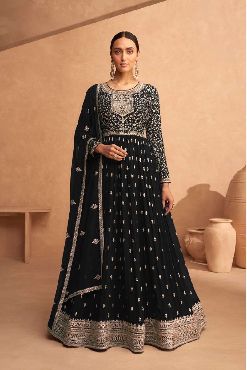 DESIGNER FANCY LONG BLACK ANARKALI GEORGETTE SALWAR SUIT GOWN EXCLUSIVE FOR PARTY WEAR JG 9486E