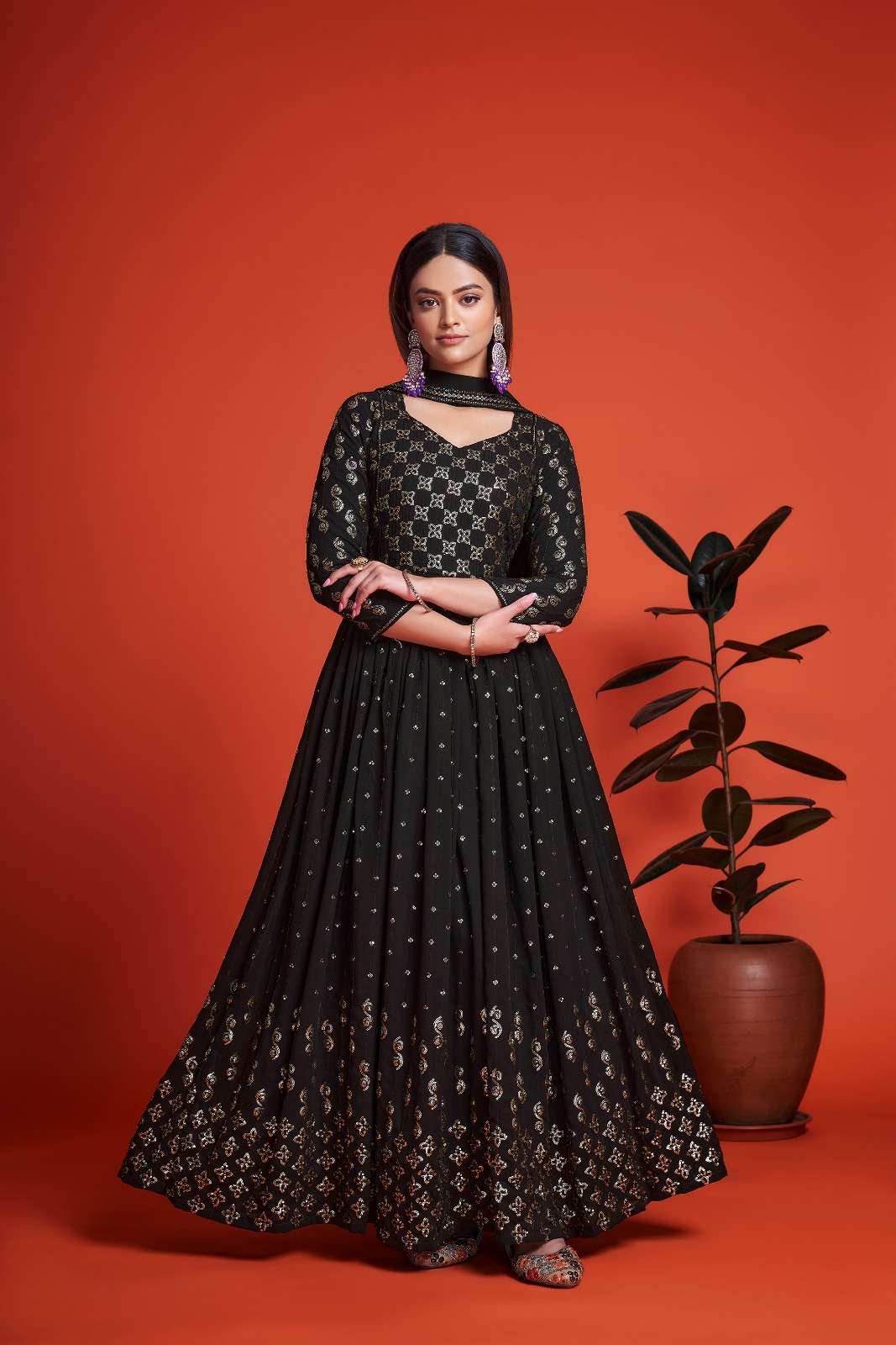 DESIGNER FANCY LONG BLACK ANARKALI GEORGETTE SALWAR SUIT GOWN EXCLUSIVE FOR PARTY WEAR AHVN 6503