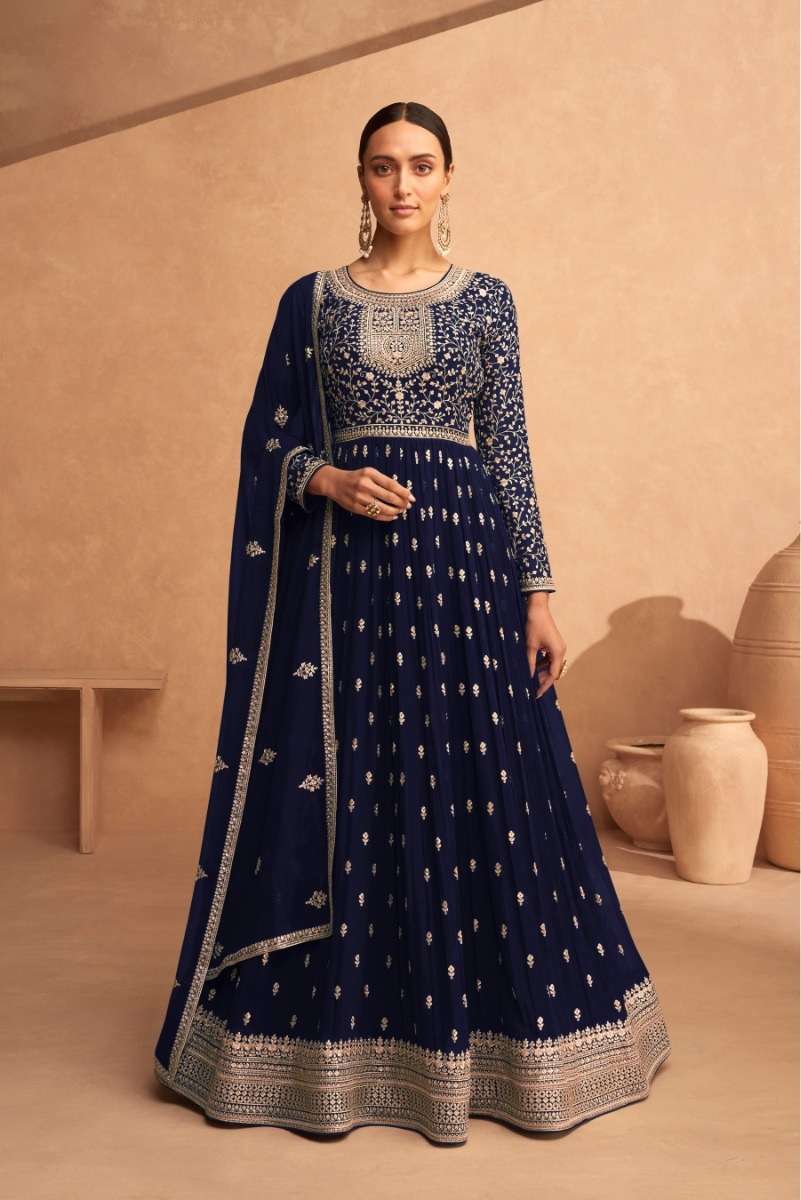 DESIGNER FANCY LONG BLUE ANARKALI GEORGETTE SALWAR SUIT GOWN EXCLUSIVE FOR PARTY WEAR JG 9486D