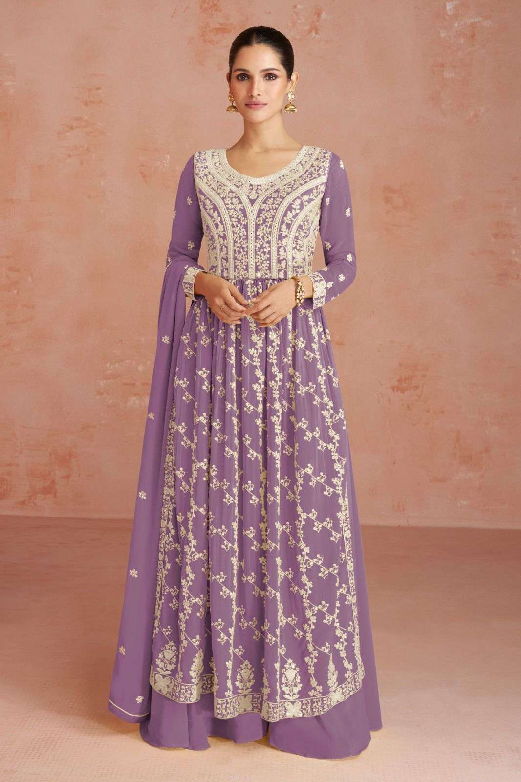 DESIGNER FANCY LONG LAVENDER ANARKALI GEORGETTE SILK SALWAR SUIT GOWN EXCLUSIVE FOR PARTY WEAR AF INAYA 9623