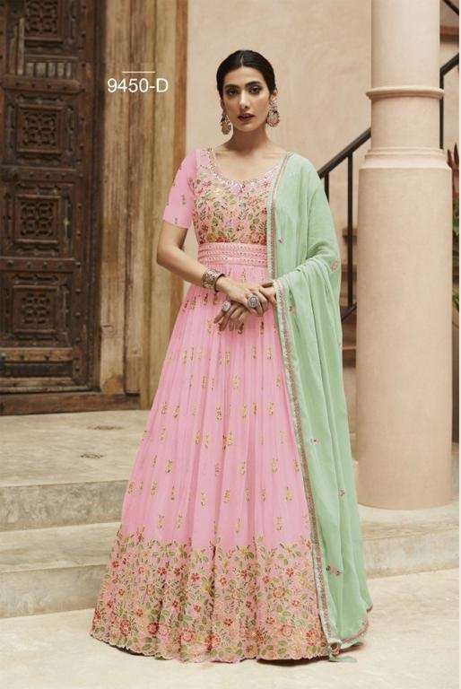 DESIGNER FANCY LONG PINK ANARKALI GEORGETTE SALWAR SUIT GOWN EXCLUSIVE FOR PARTY WEAR JG 9450D