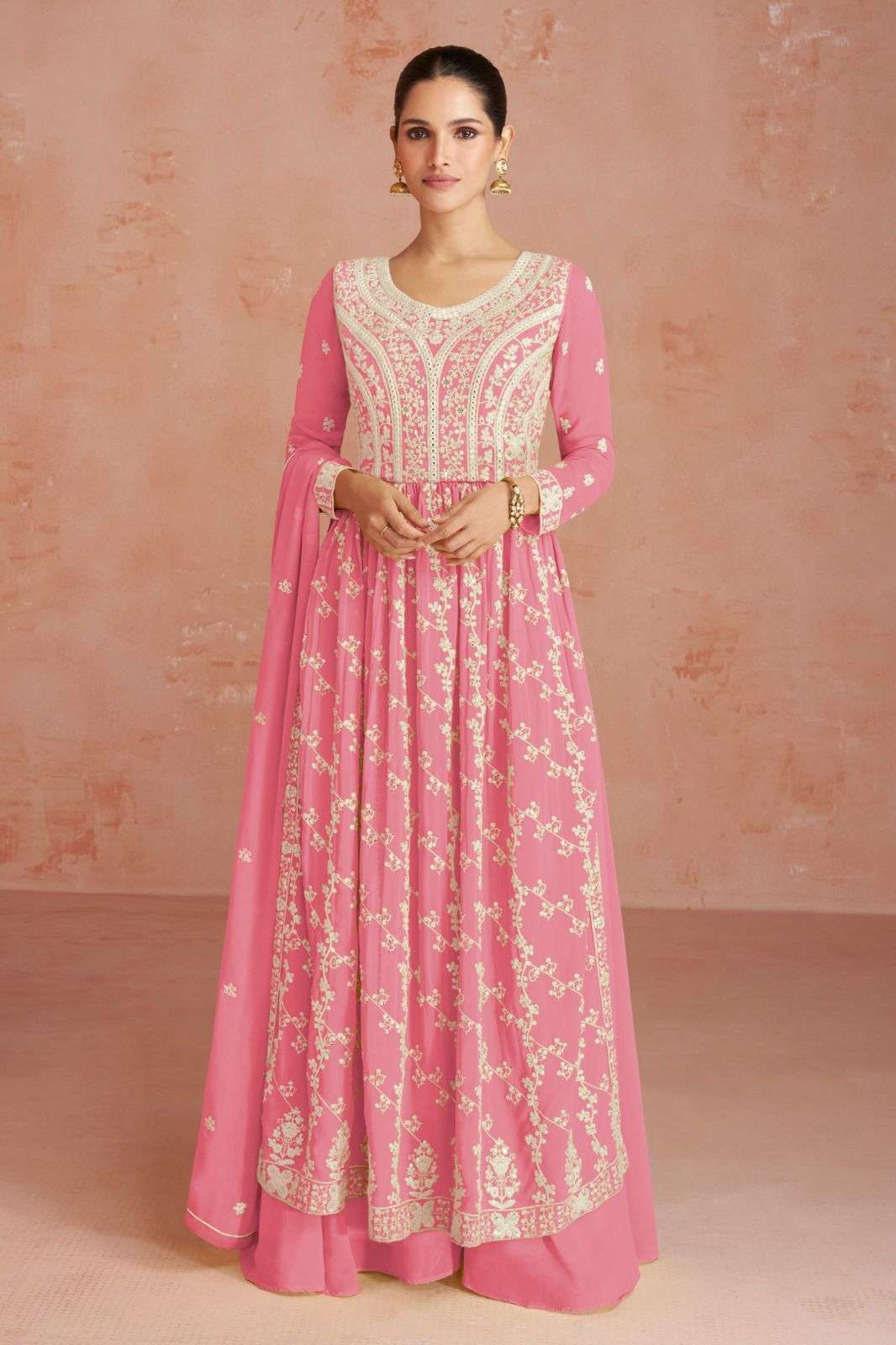 DESIGNER FANCY LONG PINK ANARKALI GEORGETTE SILK SALWAR SUIT GOWN EXCLUSIVE FOR PARTY WEAR AF INAYA 9625