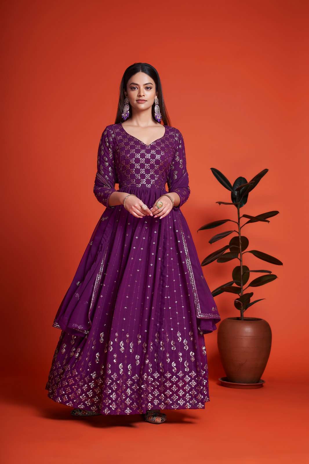 DESIGNER FANCY LONG PURPLE ANARKALI GEORGETTE SALWAR SUIT GOWN EXCLUSIVE FOR PARTY WEAR AHVN 6504