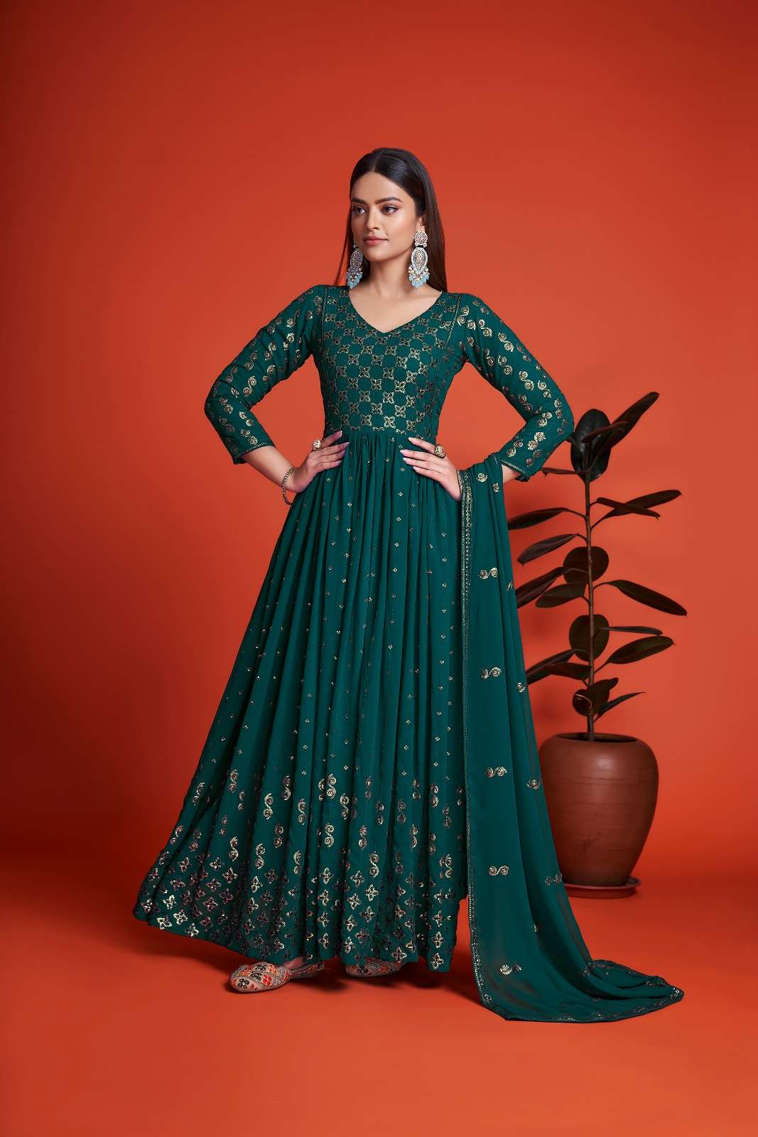 DESIGNER FANCY LONG RAMA BLUE ANARKALI GEORGETTE SALWAR SUIT GOWN EXCLUSIVE FOR PARTY WEAR AHVN 6502