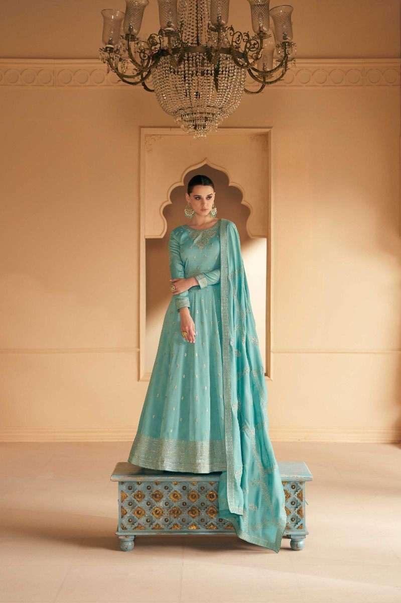 DESIGNER FANCY LONG SKY BLUE ANARKALI PREMIUM SILK SALWAR SUIT GOWN EXCLUSIVE FOR PARTY WEAR AF SAFAR 9637