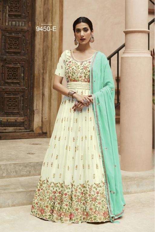 DESIGNER FANCY LONG WHITE ANARKALI GEORGETTE SALWAR SUIT GOWN EXCLUSIVE FOR PARTY WEAR JG 9450