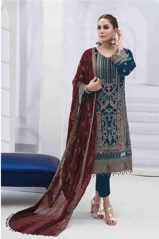 DESIGNER FANCY PARTY WEAR GEORGETTE BLUE PAKISATNI SALWAR SUIT JG 18786A