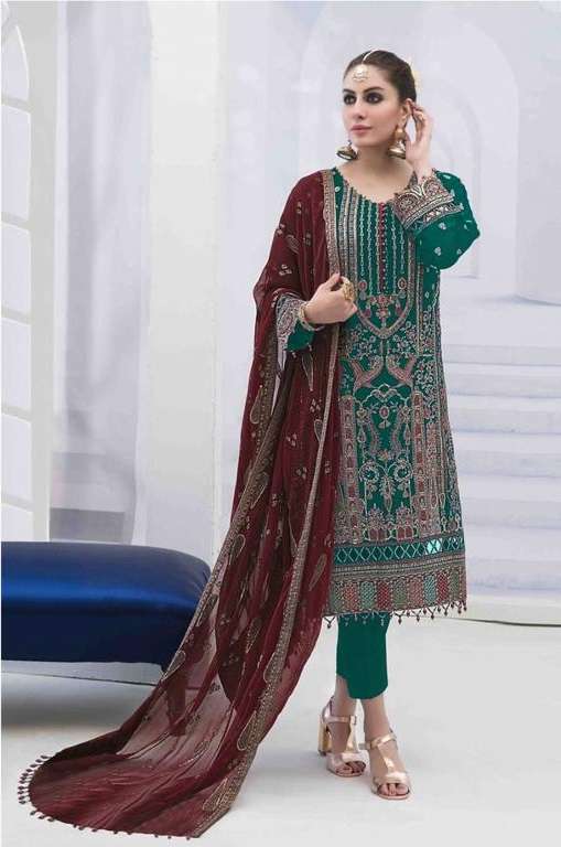 DESIGNER FANCY PARTY WEAR GEORGETTE GREEN PAKISATNI SALWAR SUIT JG 18786E