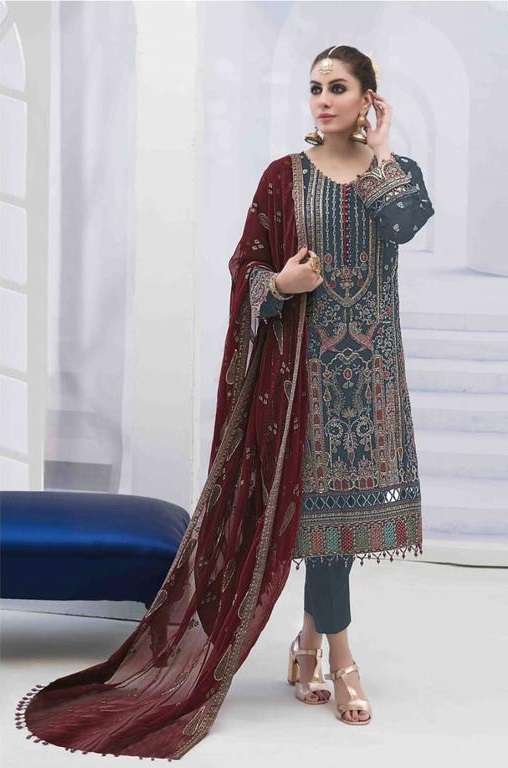 DESIGNER FANCY PARTY WEAR GEORGETTE GREY PAKISATNI SALWAR SUIT JG 18786D