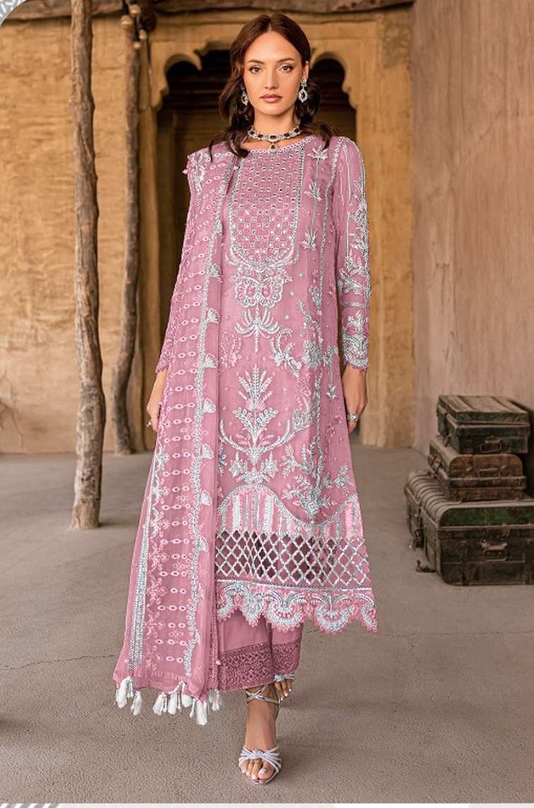 DESIGNER FANCY PARTY WEAR GEORGETTE PINK PAKISATNI SALWAR SUIT JG 1525B