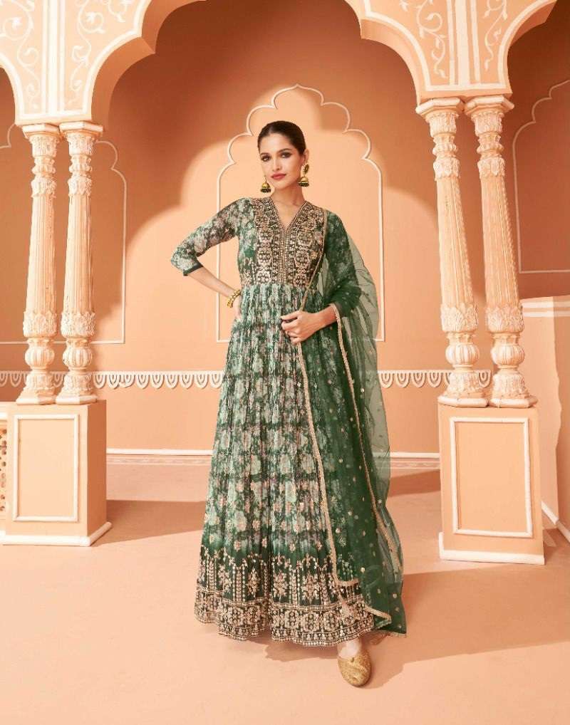 DESIGNER FANCY PARTY WEAR GREEN ANARKALI REAL GEORGETTE SALWAR SUIT AF SAHELI 5269