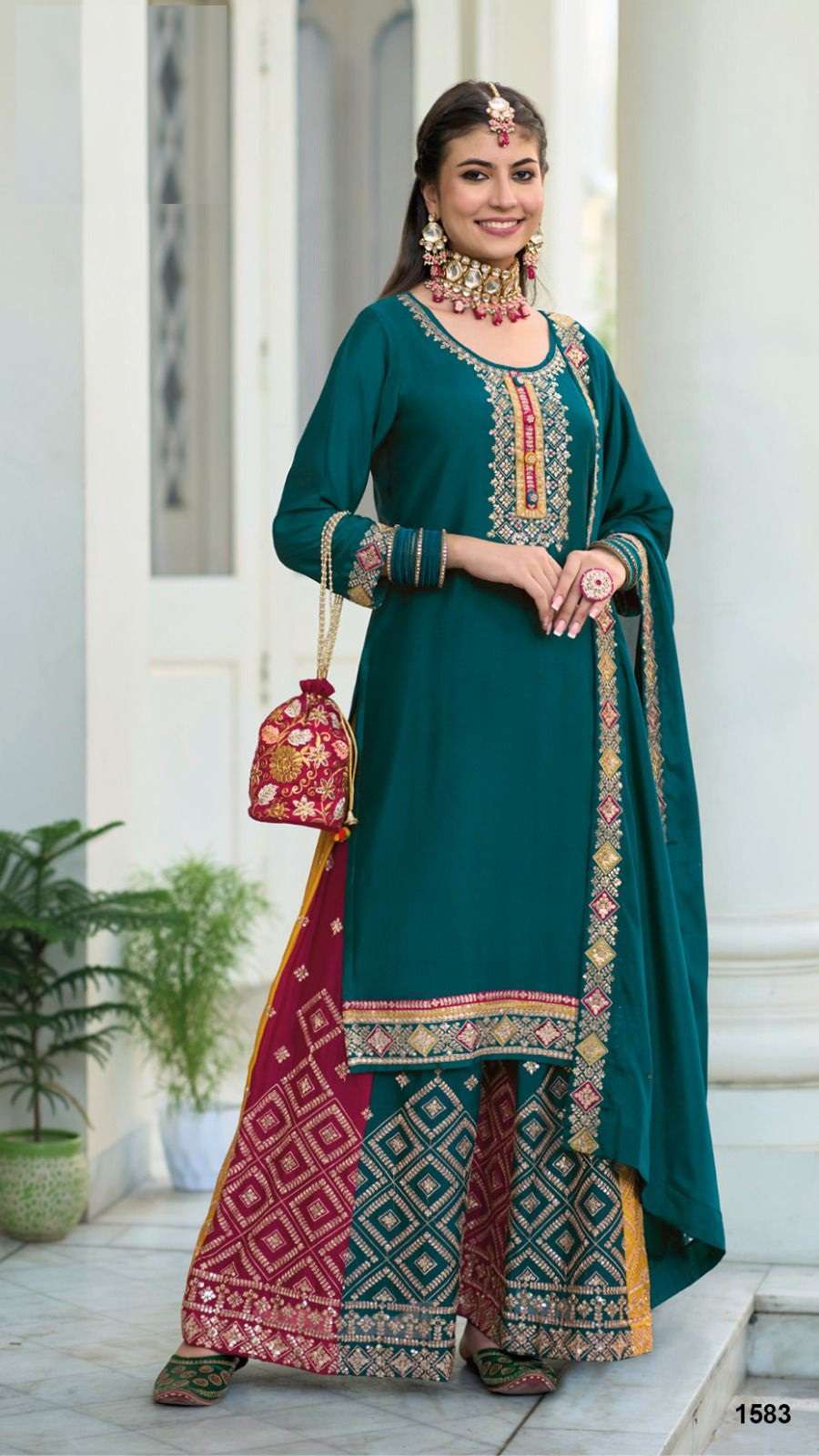 DESIGNER FANCY PARTY WEAR GREEN SHARARA PALAZZO CHINON SALWAR SUIT EB SAFRON 1583