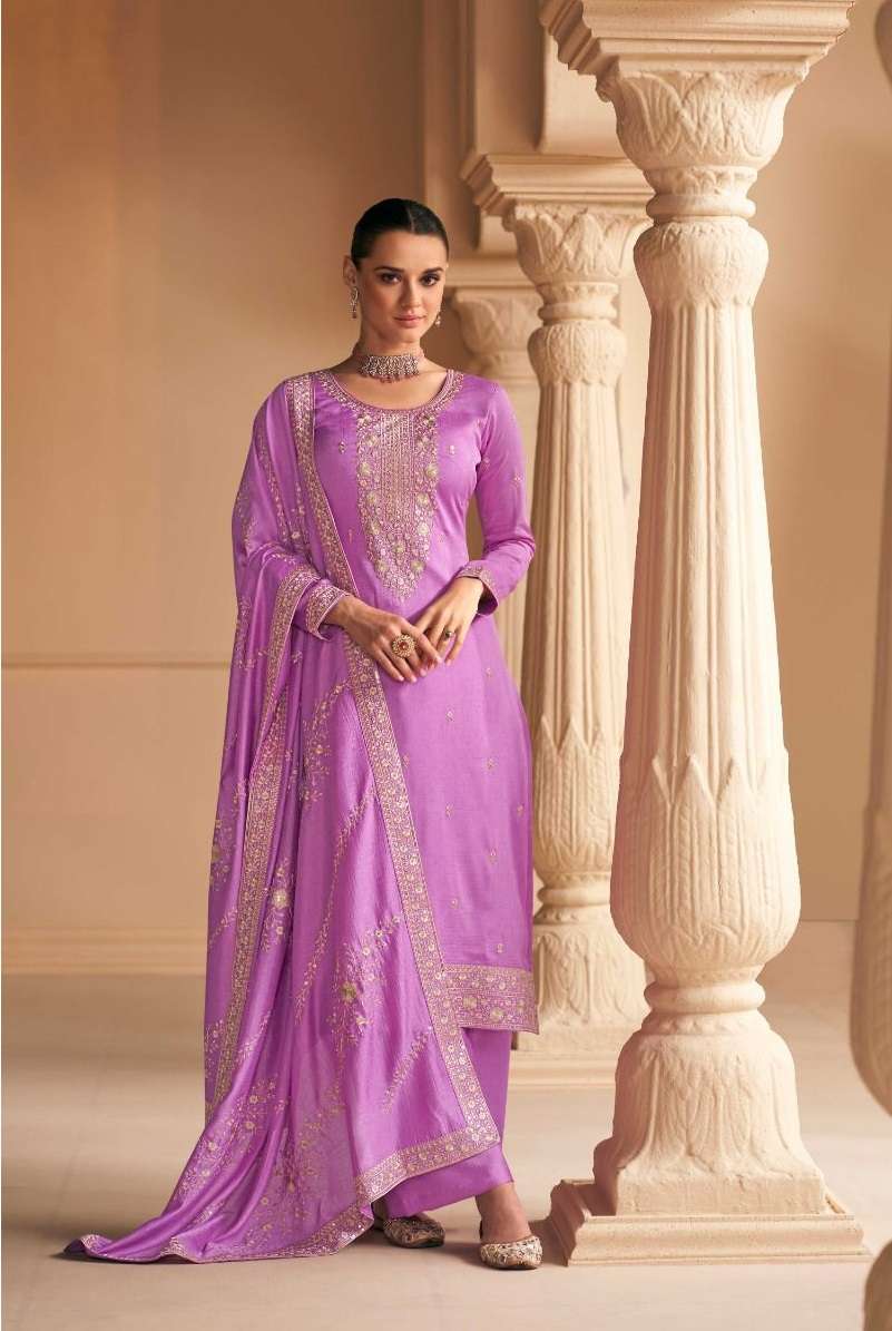 DESIGNER FANCY PARTY WEAR LAVENDER PREMIUM SILK STRAIGHT SALWAR SUIT AF FALAK 9654