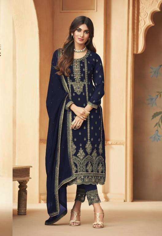 DESIGNER FANCY PARTY WEAR LONG STRAIGHT GEORGETTE BLUE SALWAR SUIT JG MOHINI 96005C