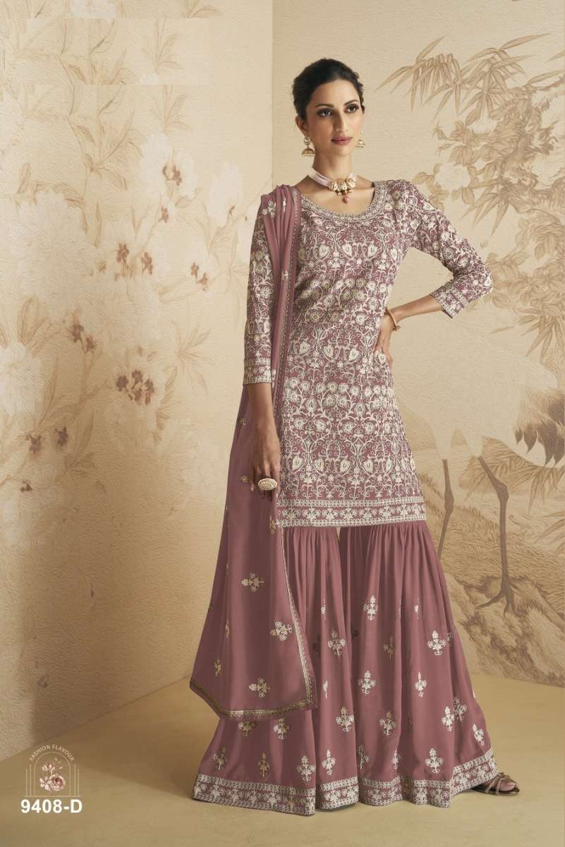 DESIGNER FANCY PARTY WEAR PINK SHARARA PALAZZO GEORGETTE SALWAR SUIT CPR 9408D