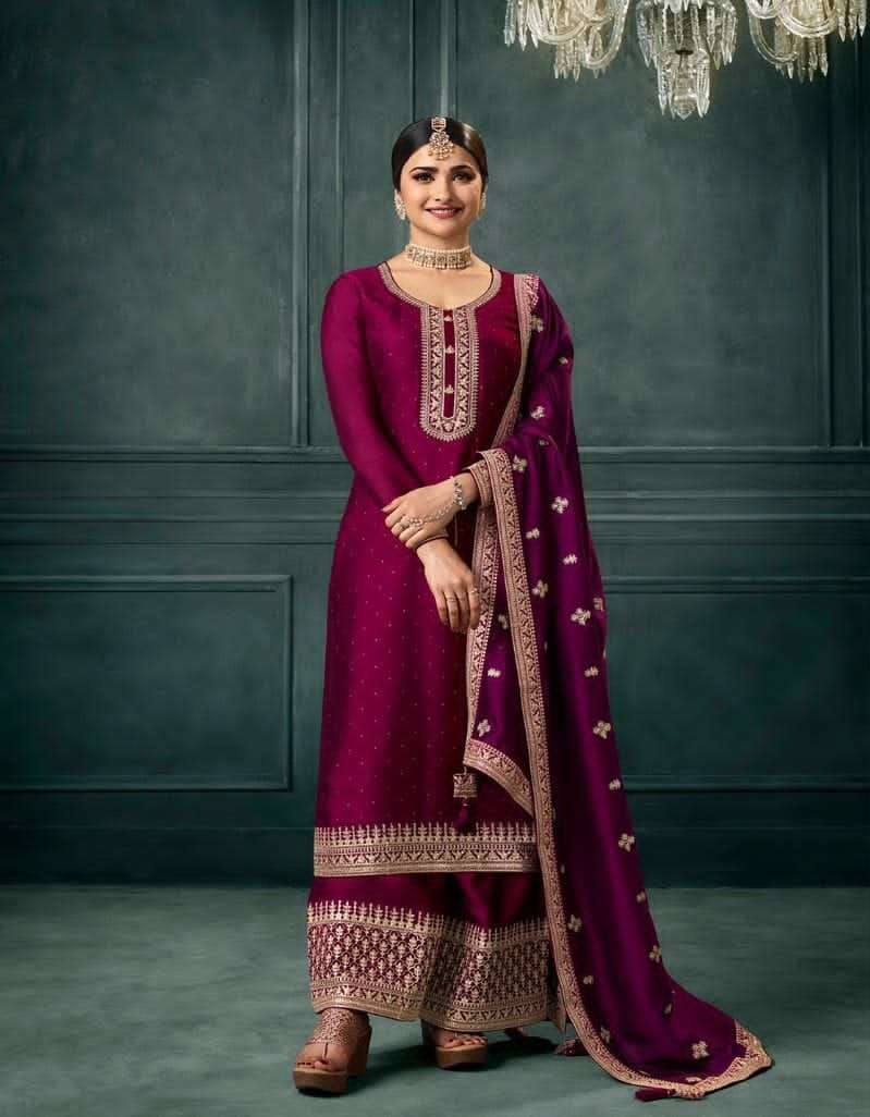 DESIGNER FANCY PARTY WEAR RED RANI GEORGETTE SILK STRAIGHT SALWAR SUIT WITH PLAZZO RH 63874