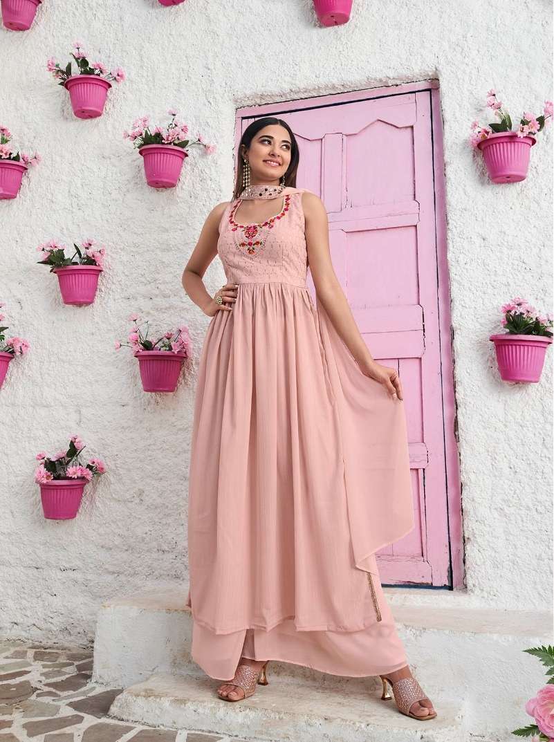 DESIGNER FANCY READYMADE WEDDING PARTY WEAR GEORGETTE PEACE ANARKALI SHARARA SALWAR SUIT KF FLORY 4871