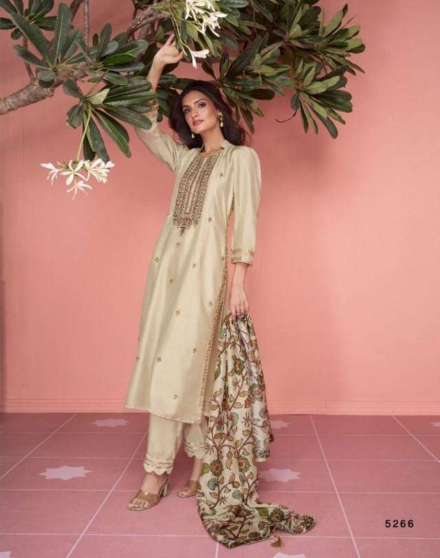 DESIGNER FANCY STRAIGHT CHIKU SALWAR SUIT FOR WEDDING PARTY WEAR IN ORGANZA SILK FABRIC GL SOFIYA 5266