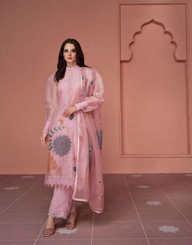 DESIGNER FANCY STRAIGHT PINK SALWAR SUIT FOR WEDDING PARTY WEAR IN ORGANZA SILK FABRIC GL SOFIYA 5262