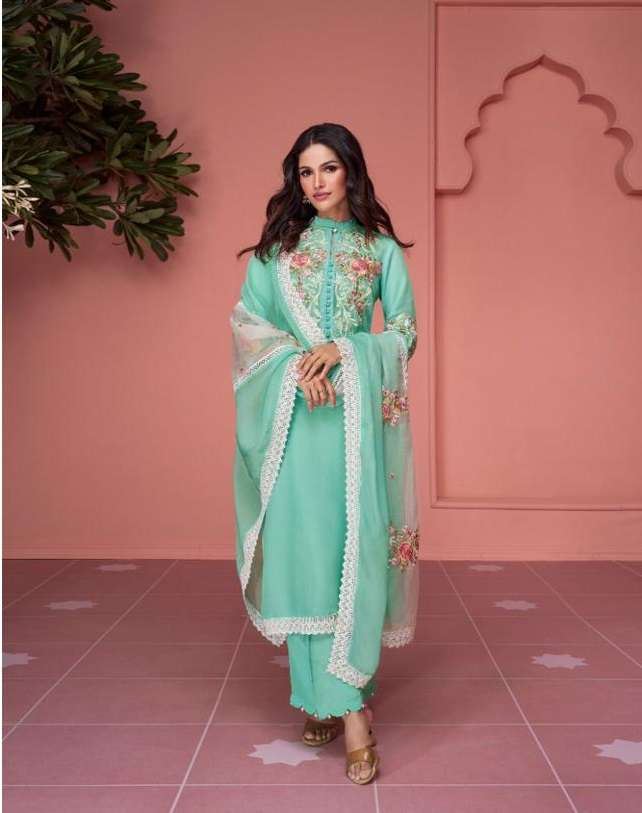 DESIGNER FANCY STRAIGHT SKY BLUE SALWAR SUIT FOR WEDDING PARTY WEAR IN ORGANZA SILK FABRIC GL SOFIYA 5265