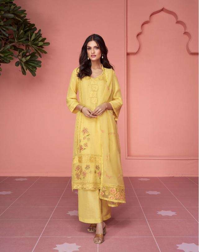 DESIGNER FANCY STRAIGHT YELLOW SALWAR SUIT FOR WEDDING PARTY WEAR IN ORGANZA SILK FABRIC GL SOFIYA 5264