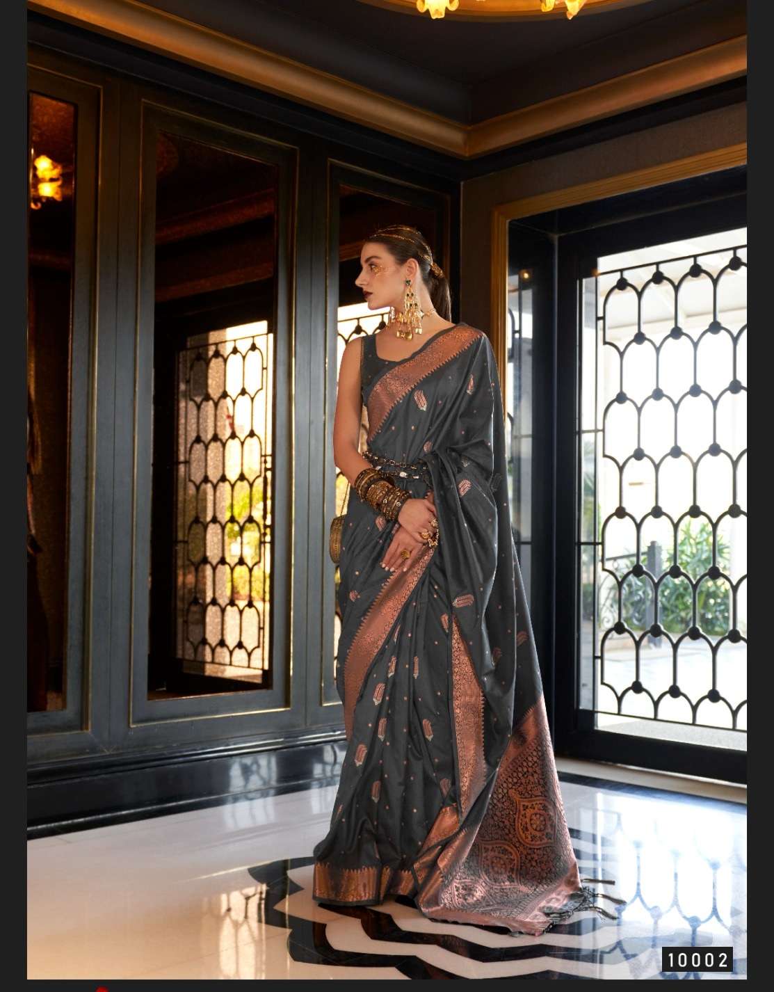 DESIGNER FANCY WEDDING PARTY WEAR DESIGNER BLACK SILK FABRIC SAREE SM RAJBEER KALAURA 10002