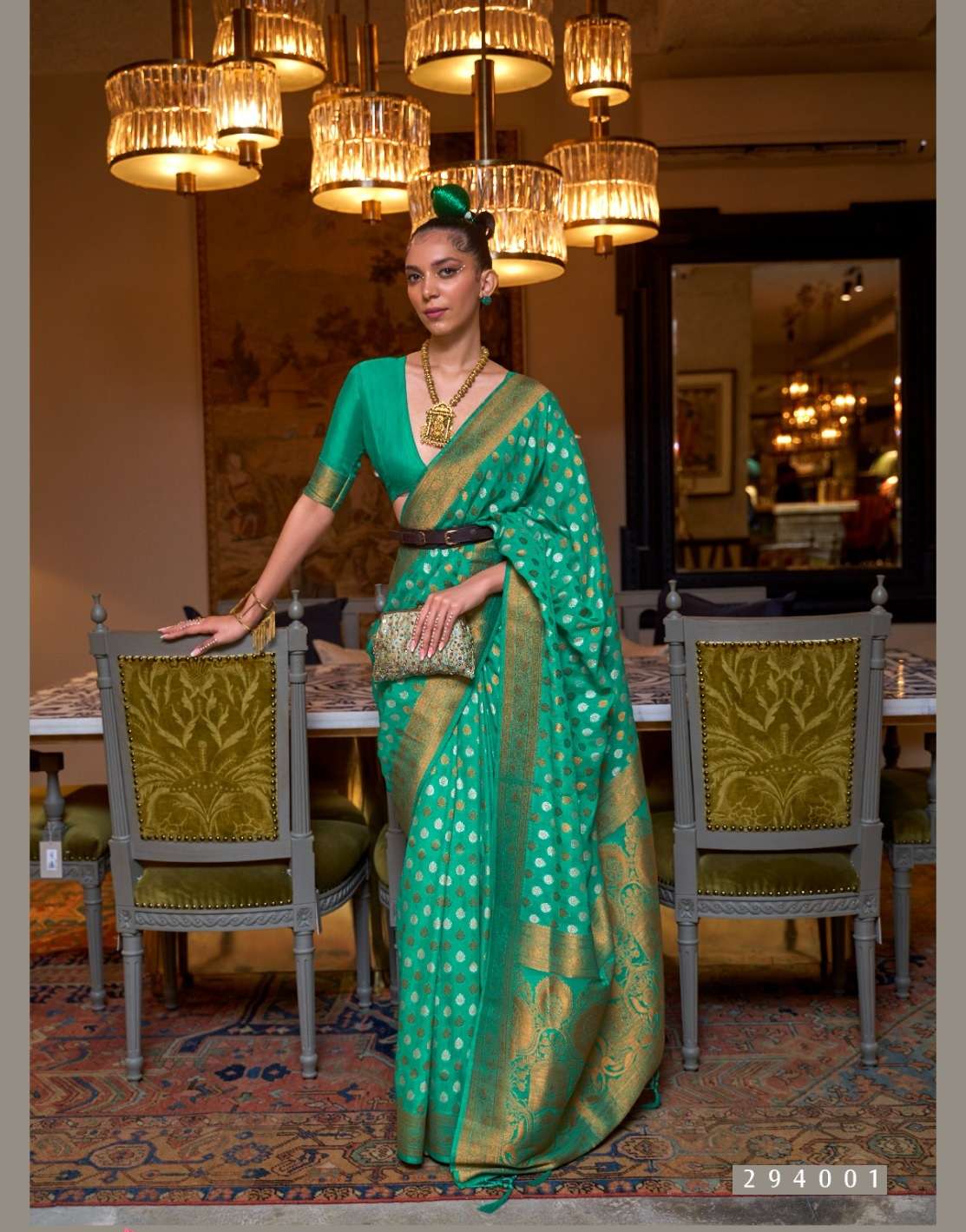 DESIGNER FANCY WEDDING PARTY WEAR DESIGNER GREEN SILK SAREE SM RAJTEX KLOSSET 294001