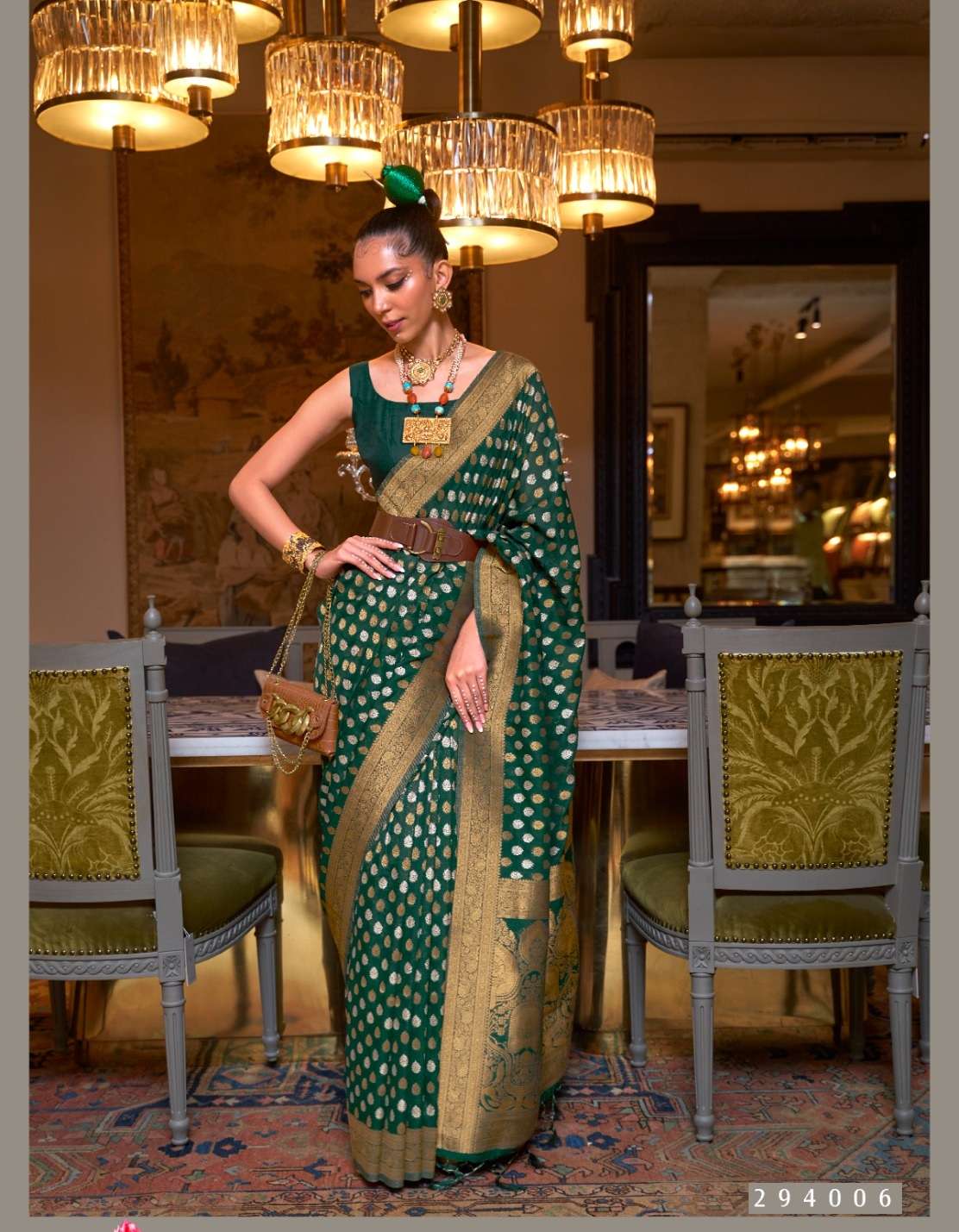 DESIGNER FANCY WEDDING PARTY WEAR DESIGNER GREEN SILK SAREE SM RAJTEX KLOSSET 294006