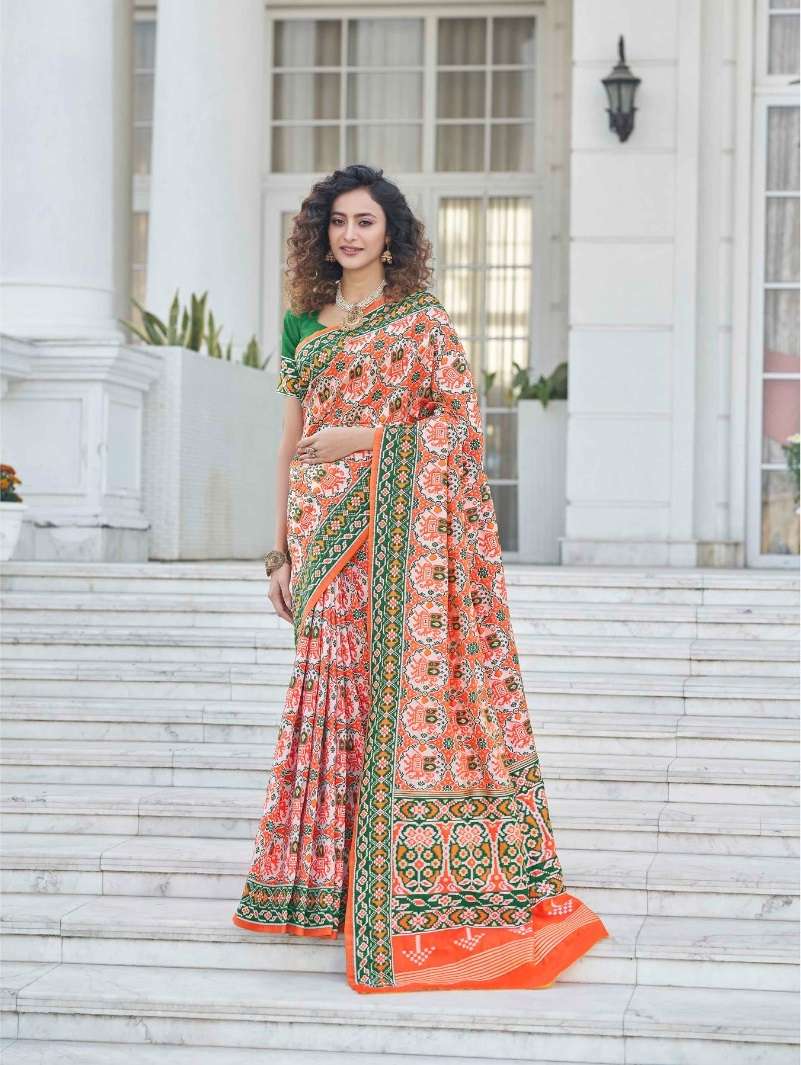 DESIGNER FANCY WEDDING PARTY WEAR DESIGNER ORANGE BANARASI SILK FABRIC SAREE KF PATOLA 5341