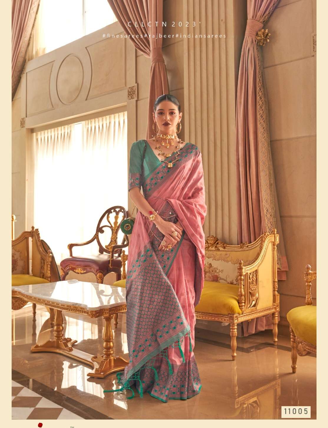 DESIGNER FANCY WEDDING PARTY WEAR DESIGNER PINK SILK FABRIC SAREE SM RAJBEER KAMSAARA 11005