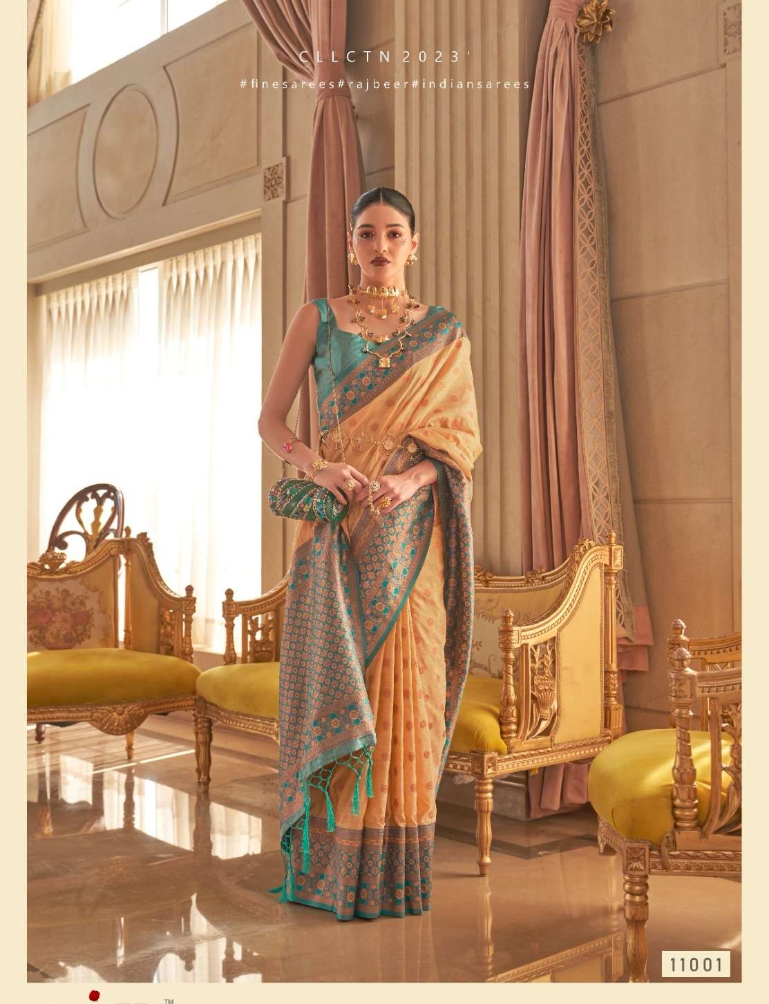 DESIGNER FANCY WEDDING PARTY WEAR DESIGNER YELLOW SILK FABRIC SAREE SM RAJBEER KAMSAARA 11001