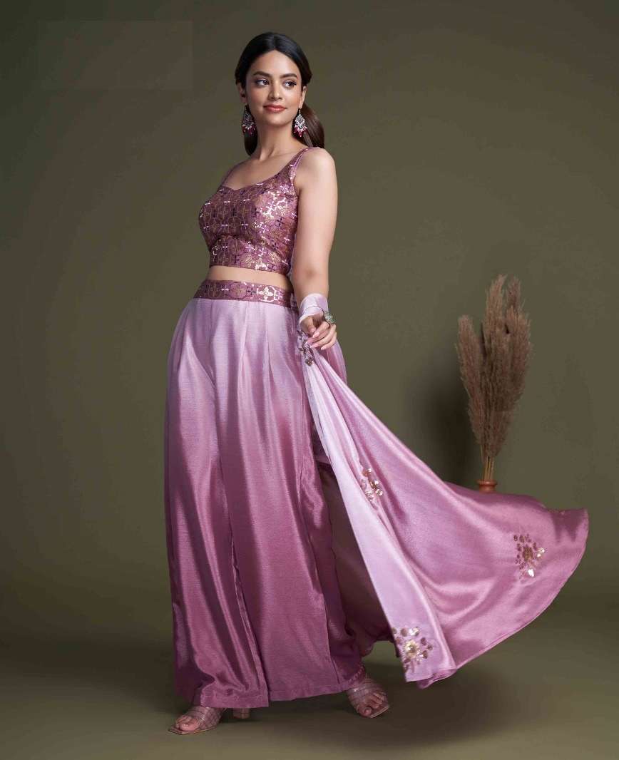 DESIGNER FANCYREADY TO WEAR WESTERN WEAR PINK CROP TOP KOTI BLOUSE SHARARA STYLE EXCLUSIVE COLLECTION KF FLORY 4905