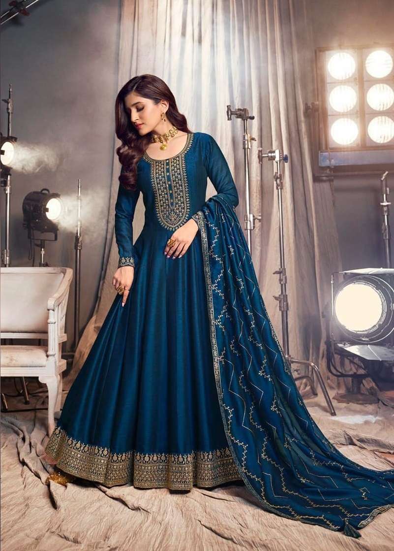 DESIGNER SILK BLUE ANARKALI SALWAR SUIT GOWN WITH DUPATTA IN LATEST RH 41203