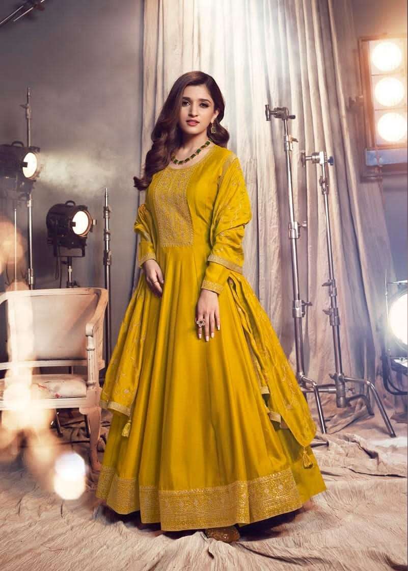 DESIGNER SILK YELLOW ANARKALI SALWAR SUIT GOWN WITH DUPATTA IN LATEST RH 41204