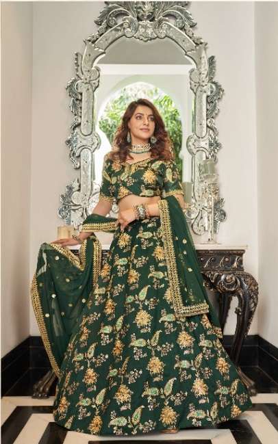 DESIGNER TRENDY STYLISH FANCY PARTY WEAR ART SILK GREEN LEHENGA CHOLI SHREEMATEE FASHION ZC CULTURAL 7420