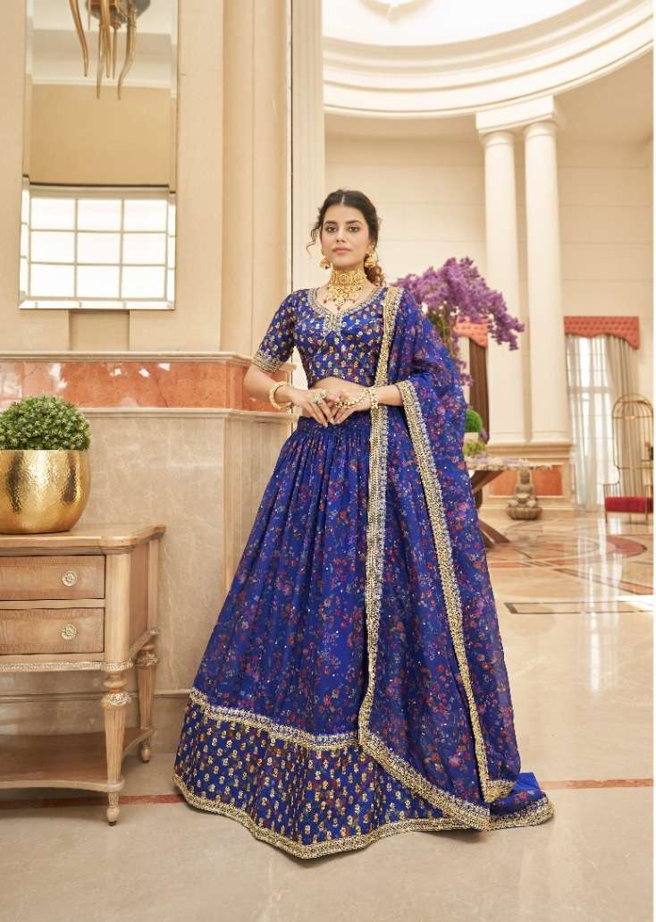 DESIGNER TRENDY STYLISH FANCY PARTY WEAR ART SILK BLUE LEHENGA CHOLI SHREEMATEE FASHION ZC CULTURAL 7421