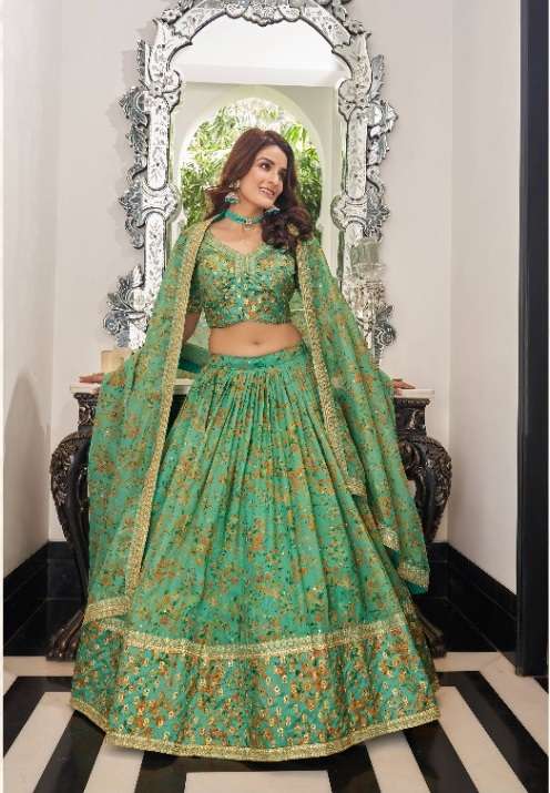 DESIGNER TRENDY STYLISH FANCY PARTY WEAR ART SILK PISTA LEHENGA CHOLI SHREEMATEE FASHION ZC CULTURAL 7423