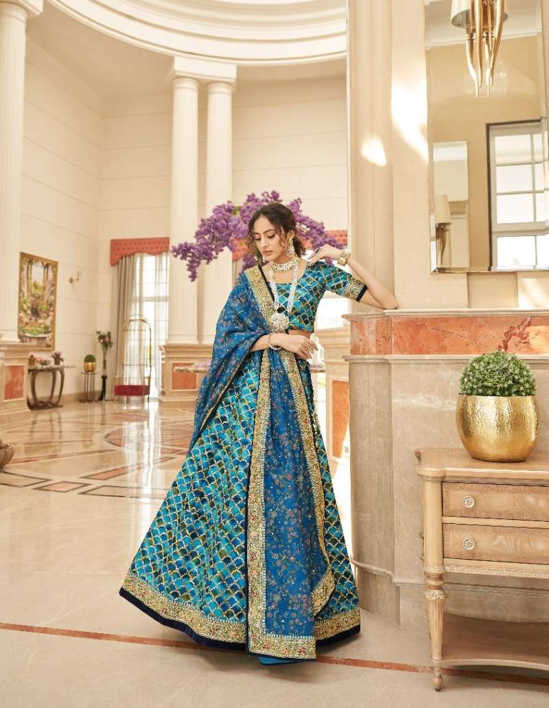 DESIGNER TRENDY STYLISH FANCY PARTY WEAR ART SILK BLUE LEHENGA CHOLI SHREEMATEE FASHION ZC CULTURAL 7426