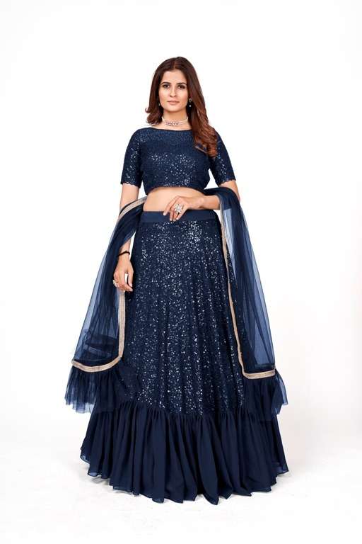 DESIGNER TRENDY STYLISH FANCY PARTY WEAR BLUE GEORGETTE LEHENGA CHOLI AHVN 1702