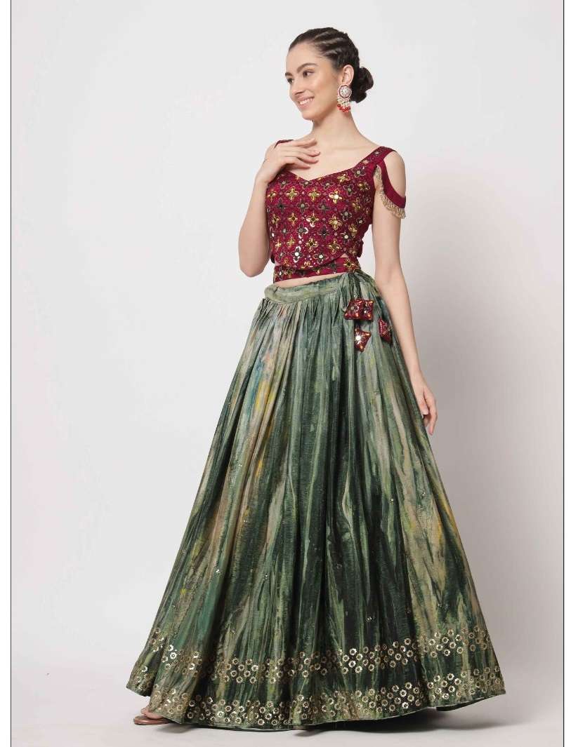 DESIGNER TRENDY STYLISH FANCY PARTY WEAR GEORGETTE GREEN LEHENGA CHOLI KF 7093