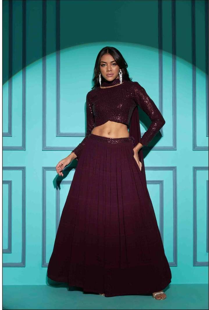 DESIGNER TRENDY STYLISH FANCY PARTY WEAR GEORGETTE PURPLE LEHENGA CHOLI WITH FANCY DUPATTA KF 7102