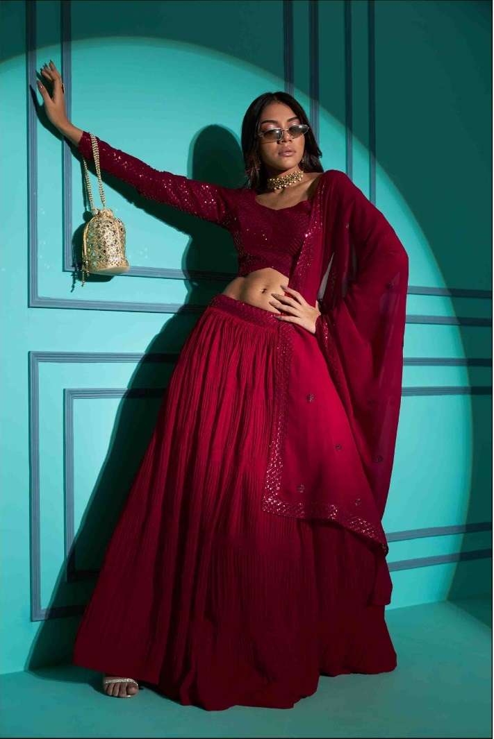 DESIGNER TRENDY STYLISH FANCY PARTY WEAR GEORGETTE RED LEHENGA CHOLI WITH FANCY DUPATTA KF 7103