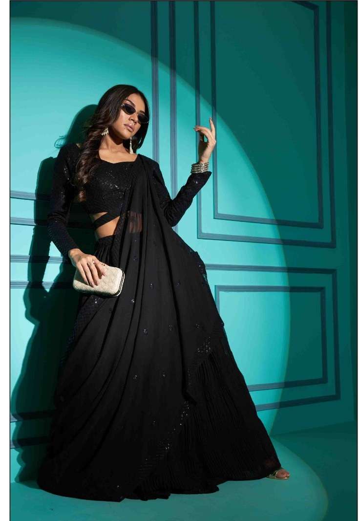 DESIGNER TRENDY STYLISH FANCY PARTY WEAR GEORGETTE BLACK LEHENGA CHOLI WITH FANCY DUPATTA KF 7106