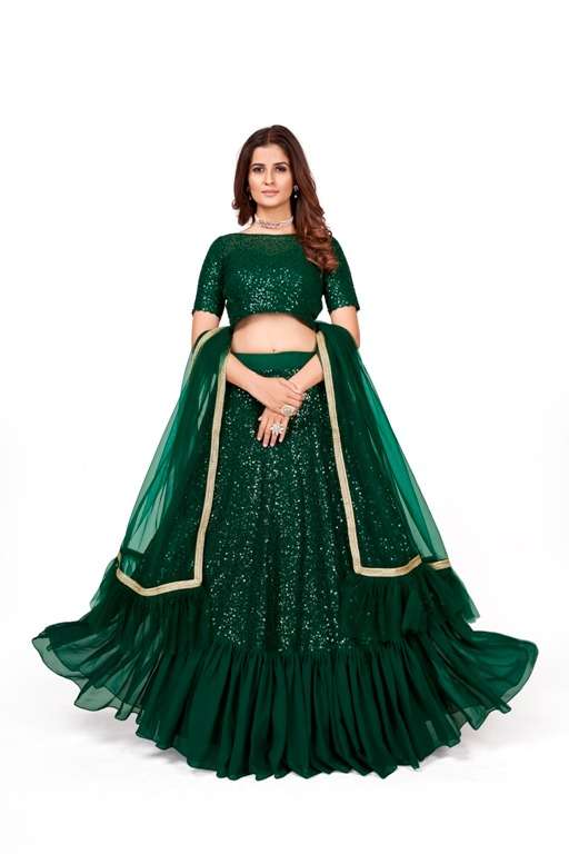 DESIGNER TRENDY STYLISH FANCY PARTY WEAR GREEN GEORGETTE LEHENGA CHOLI AHVN 1701