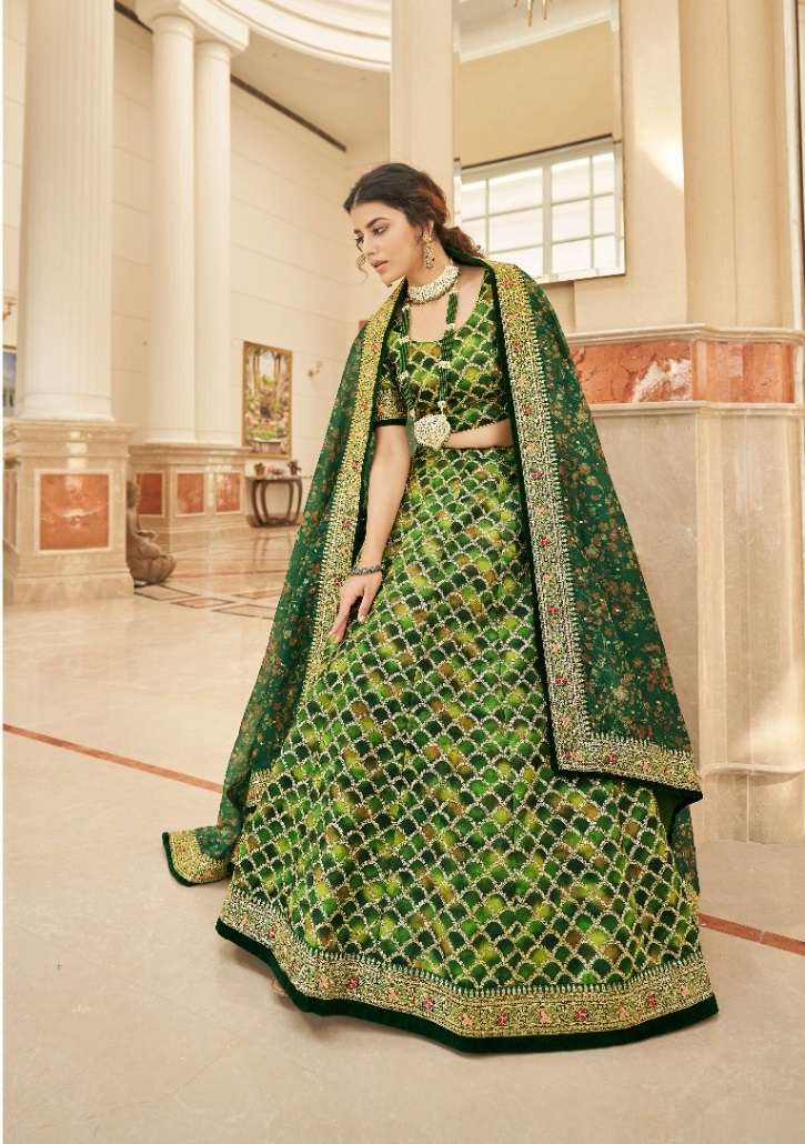 DESIGNER TRENDY STYLISH FANCY PARTY WEAR GREEN SILK LEHENGA CHOLI SHREEMATEE FASHION ZC CULTURAL 7428